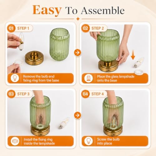 Cordless Glass Table Lamp, 3 Color Modes & Stepless Dimming, Green - Image 6