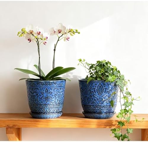 Gepege Ceramic Plant Pots, 6 Inch Indoor Planters with Drainage & Saucers - Image 5