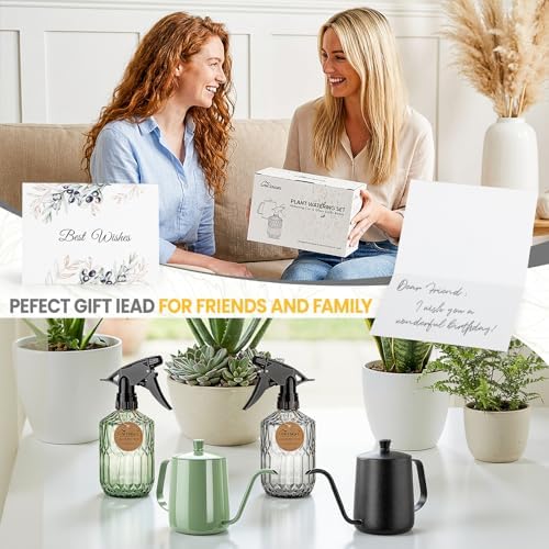 Watering Can Indoor Plants, 20 oz Metal Mini Indoor Watering Can with Long Spout for Houseplants, 13.5 oz Glass Plant Mister Spray Bottle for Bonsai Garden Flower Seedlings (Black/Grey) - Image 5