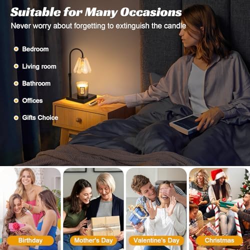 Golden Floral Candle Warmer Lamp with Timer & Dimmable Light - Image 7