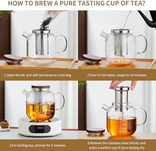 MESNEY Glass Teapot with Infuser for Loose Leaf Tea 40oz, Stovetop Safe - Image 5