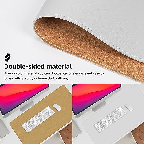 AFIING Cork Desk Mat 47" x 23.6", Dual-Sided Natural Cork & PU Leather Desk Pad, Non-Slip Waterproof Large Mouse Pad for Office, Home & Gaming (White) - Image 3