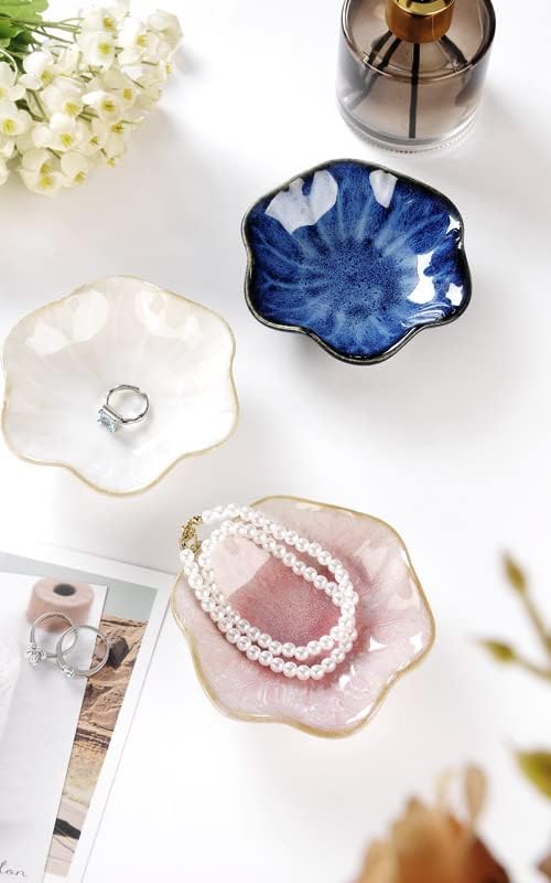 JAMEND CLXP Ring Dish, Kiln Glaze Jewelry Trinket Tray, Gifts for Women I Lotus Leaf Necklace Earrings Holder on Nightstand Bathroom, Ceramic Cute Key Bowl, Blue. All Jewelries Are NOT Included. - Image 5