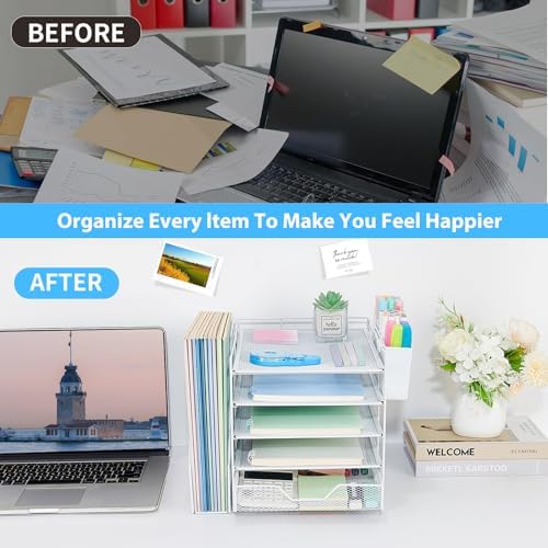 5-Tier Desk File Organizer with Drawer & Pen Holder (White) - Image 4