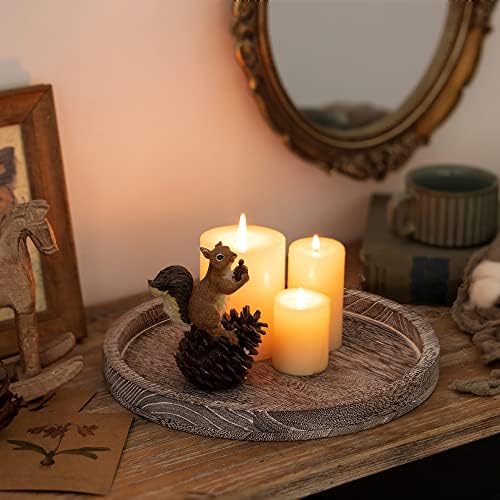 Hanobe Round Wooden Candlestick Holder Trays, Whitewash Finish, 11-inch - Image 5
