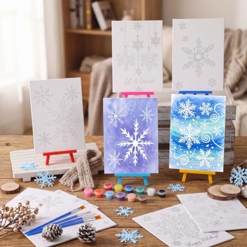 Blosssound 10 Set Winter Pre Printed Canvas for Painting 5x7, Snowflake - Image 4