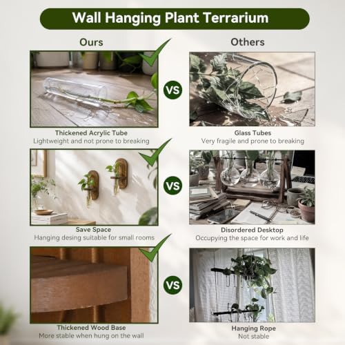 Artilady Plant Propagation Station Wall Hanging, Thick Wood Terrarium Tube - Image 6