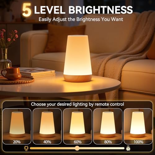 Auxmir Rechargeable Night Light, Touch Table Lamp with Remote, Light Brown - Image 3