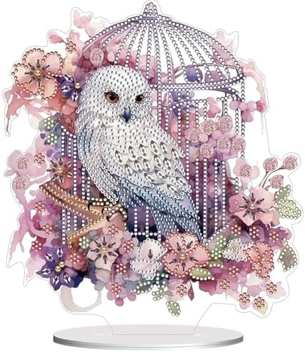 Diamond Painting Kits for Adults Beginners, 5D Full Drill Owl Crystal Art Desktop Ornament, DIY Single Sided Home Office Desk Decor, Creative Craft Gift Set with Tools by OFRKE