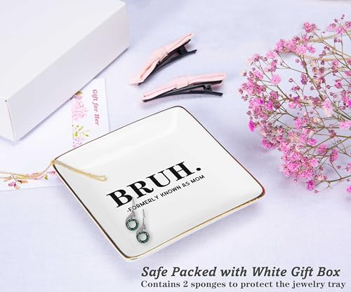 NZY Mothers Day,Birthday,Thanksgiving,Christmas Gift for Mother, Funny Mum Gift from Daughter Son-Ceramic Jewelry Tray Trinket Holder Ring Dish-Bruh,Formerly Known As Mom - Image 2