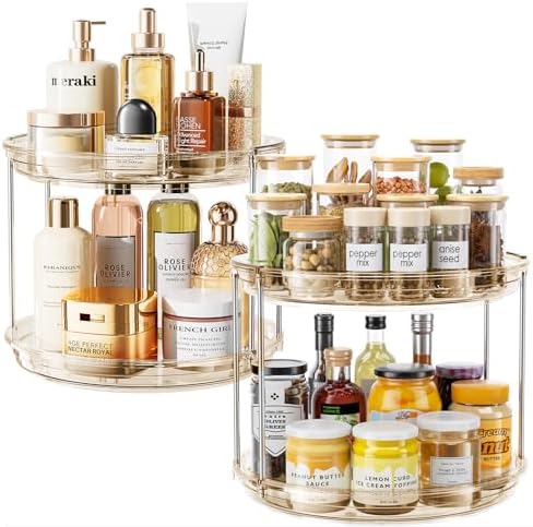 LAMU 2 Pack 2 Tier Lazy Susan Turntable Organizer 10.6'' Rotating Spice Rack Organization for Cabinet, Kitchen, Pantry, Countertop, Bathroom, Vanity, Medicine Cabinet Organizer, Amber by YourHome-OrganizationHelper