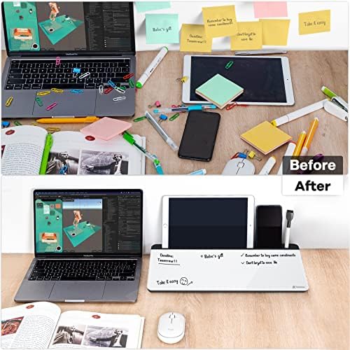 Varhomax Glass Desk Whiteboard with Storage, Desktop Organizer - Image 4