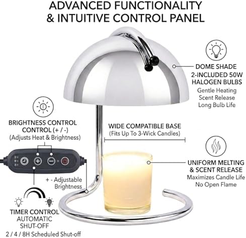 Modern Silver Candle Warmer Lamp Chrome Home Decor - Image 5