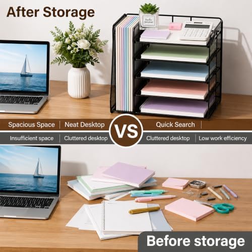 OPNICE Desk Organizer, 5-Tier Paper Organizer Letter Tray, Black - Image 2
