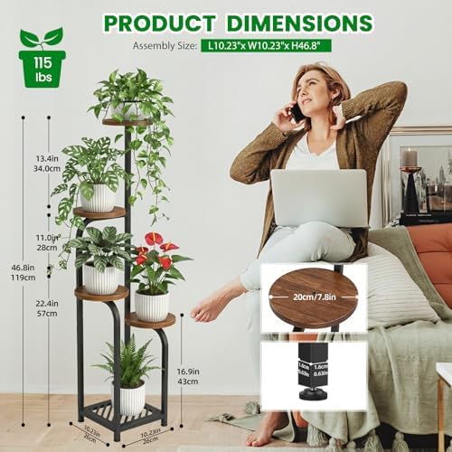 TOSKING Tall 5-Tier Corner Plant Stand Indoor, Anti-Tip,Brown & Black,47in - Image 3