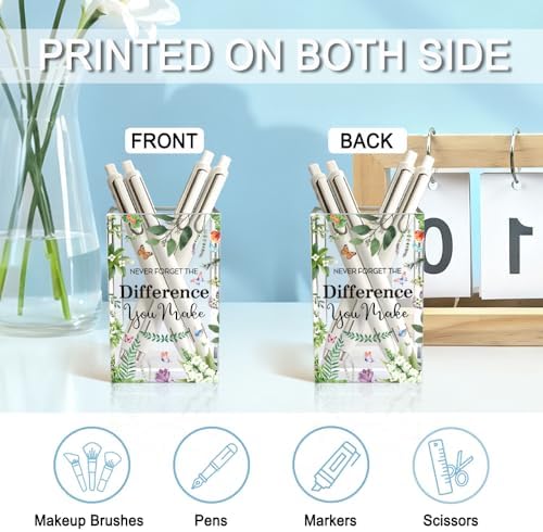 Never Forget The Difference You Make Acrylic Pencil Holder Cup, Farewell Retirement Thank You Gifts for Women Nurse HR, Inspirational Pen Holder for Home Office, Spring Cosmetic Holder Gifts - Image 3