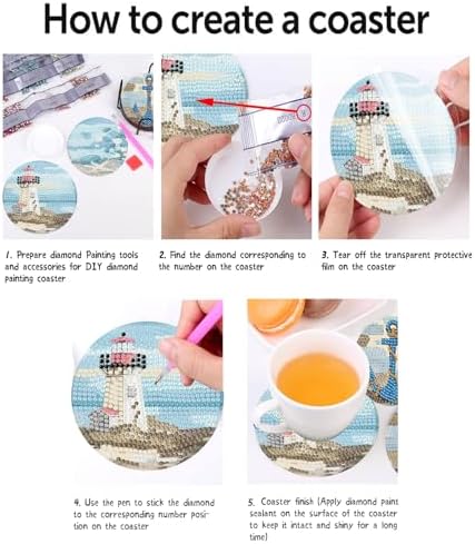 askkqtx 8 Pcs Beach Diamond Art Coasters Kits with Holder 4X4 Inch - Image 6