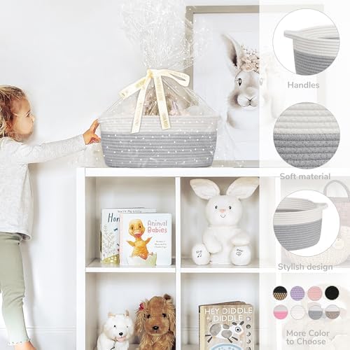 CHICVITA Large Rope Gift Basket Empty with Bags & Ribbon to Fill, Grey - Image 3