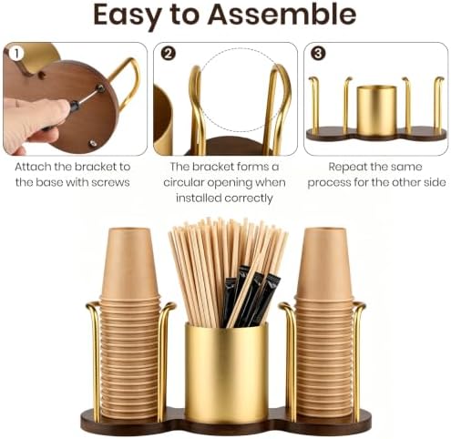 Coffee Cup Dispenser with Straw & Stirrer Storage Container (Gold,S) - Image 6