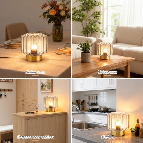 Mid Century Table lamp of 2 Small Table Lamps with Touch Switch Amber Glass Table lamp Gold Desk lamp Modern nightstand lamp Bedside Table Lamps for Bedroom Living Room Office - Image 6