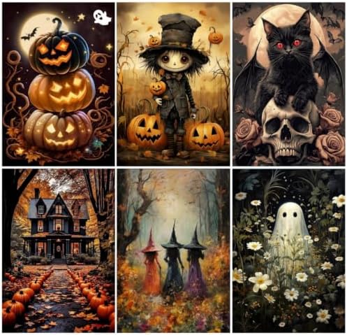 Arttoplus 6 Pack Paint by Numbers Kit for Adults Halloween 12x16 inch by Arttoplus