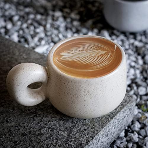 Uaral Cermic Small Coffee Mugs 10 Ounce Cappuccino Mugs Handmade Mug Set with One-finger Handle for Mocca,Latte,Cereal,Yogurt and Beverage,Set of 2(Cream) - Image 2