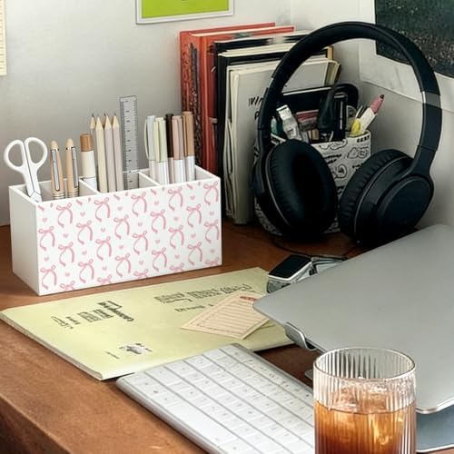 Pink Bow Pen Pencil Holder for Desk Decor, Girly Office Decor - Image 3