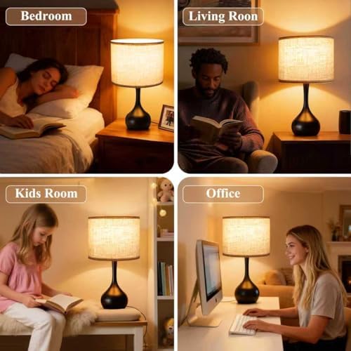 ONEWISH Touch Bedside Lamp for Bedroom, 3-Way Dimmable Table Lamps for Nightstand with Cylindrical Fabric Shade, Desk Lamp for Living Room, End Tables, Home Office - Image 5