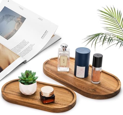 Elsjoy Set of 2 Acacia Wood Serving Trays, Long Wooden Serving Platter Oval Charcuterie Board Set for Home Decor, Fruit, Cheese, " "  " ." (Pack of 2) - Image 7