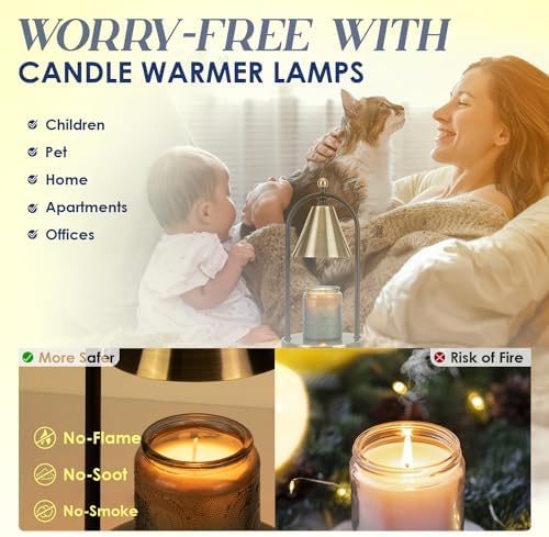 Candle Warmer Lamp with Timer, Electric Brass Light for Dimmable Wax Melts and Candle Jars, Bedroom Lamp Gifts for Women Home Decor (2 Bulbs) - Image 6