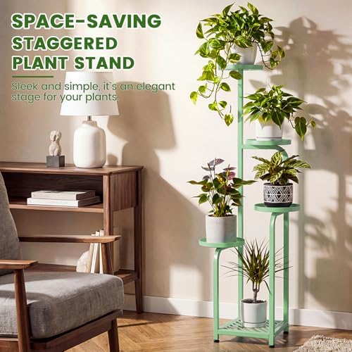 TOSKING Tall 5-Tier Square Plant Stand Indoor Outdoor, Anti-Tip, Sage Green - Image 4