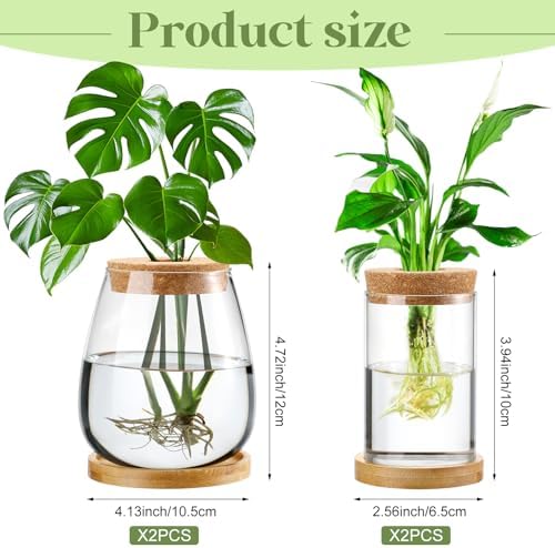 Layhit 4 Pcs Plants Propagation Stations vases Glass Planters with Wooden Lid and Bamboo Stand for Hydroponic Plants Gardening Gifts for Women Mom Home Office Tabletop Decoration(Classic Style) - Image 5