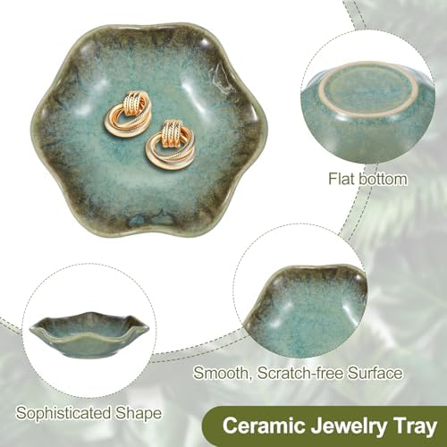 uxcell 1Pcs Ceramics Jewelry Plate, Lotus Leaf Shape Key Holder Bowl for Entryway Table Decor Small Ring Tray Dish Gift for Women Girlfriend, Grass Green - Image 3