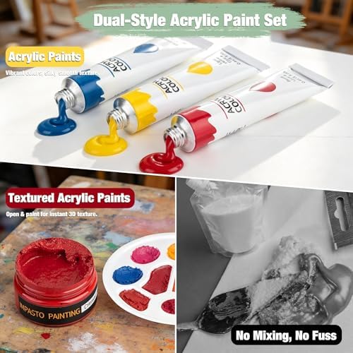 96PCS Acrylic Paint Kits for Adults, 24 Colors Textured& Acrylic Paints - Image 4
