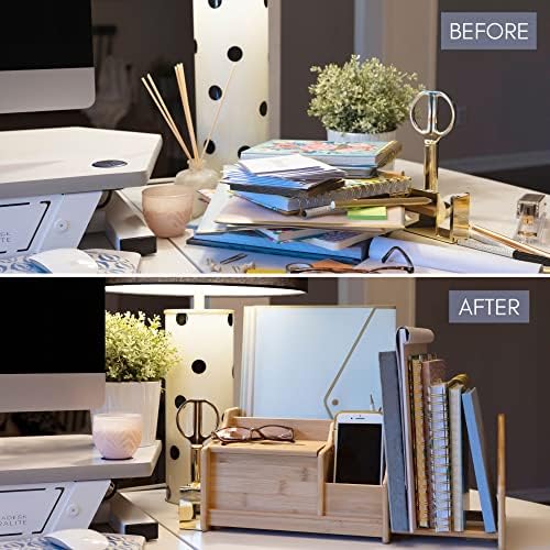 DECOMIL Bamboo Desk Organizer, Wood Desktop Shelf, Perfect Office Decor for Office Supplies Storage, Multifunction Desktop Organizer Shelf - Image 4