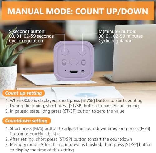GuDoQi Multi-Function Cube Timer, 5/10/30/60 Min & Custom Count Down, Included Pause & Resume Feature, Silent, Vibrate & Adjustable Sound Alarm for Productivity in Tasks, Study & Kitchen, Purple - Image 4
