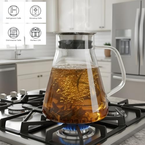 Aquach 51oz Glass Teapot with Filter Lid, Stovetop Safe Tea Pot - Image 3