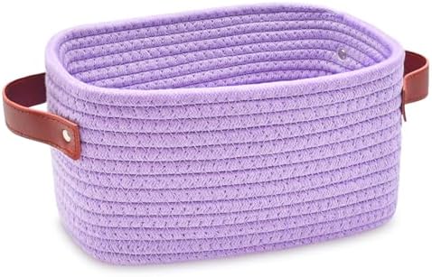ABenkle Small Storage Basket, Mini Baskets with Handle, Cute Cotton Woven Baskets for Shelves, Boho Decorative Toy Storage Bin for Nursery, Spa, Empty Gift Basket - XS, Purple by ABenkle