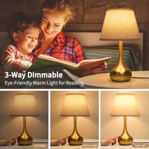 ONEWISH Touch Table Lamp Set of 2, Farmhouse 3-Way Dimmable Bedside Lamps for Nightstand with Fabric Shade,17.32'' Desk Lamp for Reading, Bedroom, Livingroom, Office - Image 2