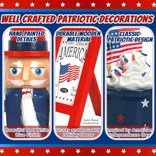 4th of July Decorations for Home 8 PCS Patriotic Tiered Tray Decor Set - Image 2