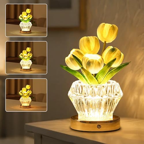 Blue Tulip Flower Lamp Diamond Vase Decor Gifts for Women - Image 2