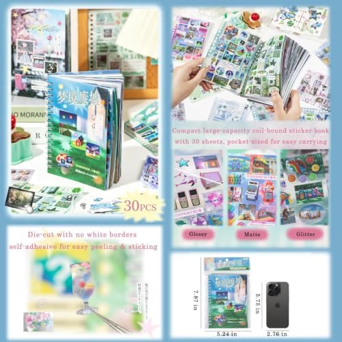 S700+ Kawaii Japanese Sticker Book for Junk Journal Supplies, 30 Sheets Dreamcore Japanese Stickers for Adults, Journaling, Scrapbooking Supplies, Water Bottles, Laptop(Beauty) - Image 3