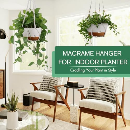 Set of 2-10 Inch Hanging Planters for Indoor Plants with Self-Watering Includes Hanging Pots for Plants, Outdoor Hanging Plant Pot with Drainage, and 2 Types of Hanging Baskets Hangers (White, 10inch) - Image 2