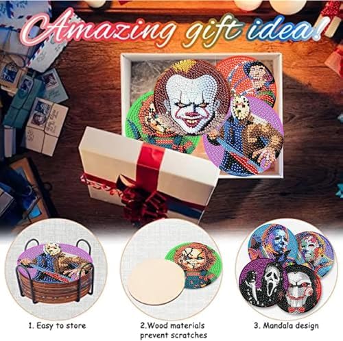 8 Pcs Horror Diamond Art Coasters Kits, Diamond Painting Coasters Kits ﻿ ﻿ - Image 6