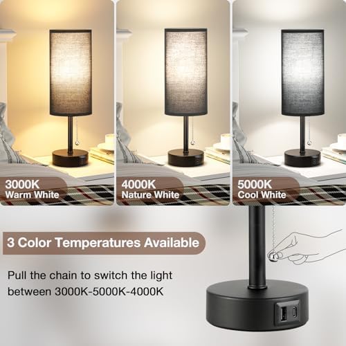 Black Bedside Lamp for Bedroom Nightstand - Small Table Lamp Set of 2 - Image 4