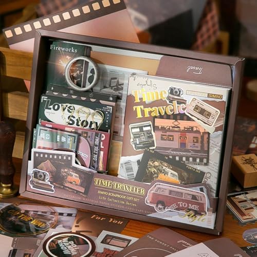 ATIRAMANIYA 346pcs Vintage Scrapbook Kit Aesthetic Junk Journal Set with Stickers, Washi Tape, A6 Notebook & Decorative Paper, All-in-One Scrapbook Kit Stationery (Time Traveler) - Image 4