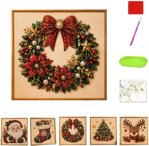 Oanruyan Christmas Pearl Diamond Painting Art Kit with Frame, DIY Pearl Beads Art Craft Kit for Adults Beginner, Gemstone Diamond Dots Beads for Home Decor Wall Art, Party Gift (Wreath) by Oanruyan