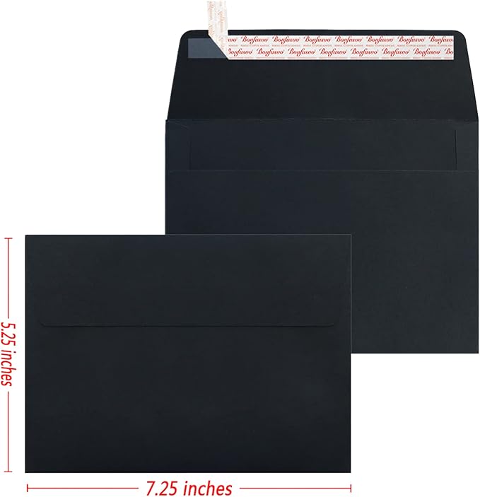 100 Pack A7 Black Invitation Envelopes 5.25 x 7.25 inches Self Seal 120GSM Kraft Paper Envelopes for Invitations Papers Photos Documents Wedding Baby Shower Easy to Seal