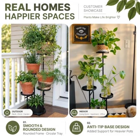 TOSKING Tall 5-Tier Round Metal Corner Plant Stand Indoor, Anti-Tip, Black - Image 6