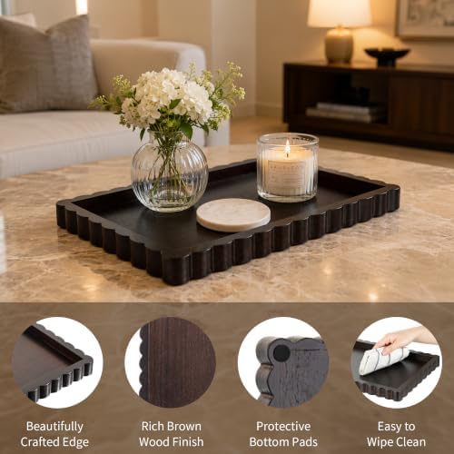 Hanobe Brown Decorative Coffee Table Tray with Scalloped Edge, 14" - Image 5